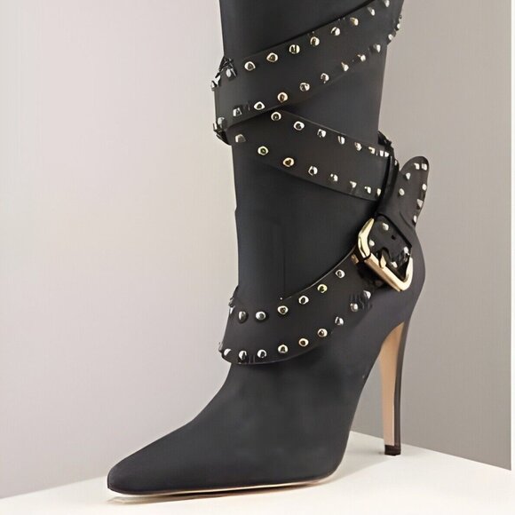 Stunning Manolo Blahnik Studded Grey Suede Boots Size 7 - Picture 3 of 5